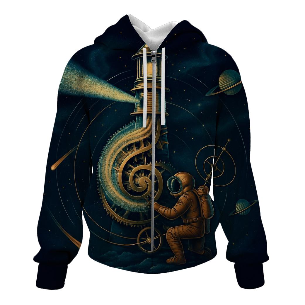 Clockwork Nebula Lighthouse printed hoodies