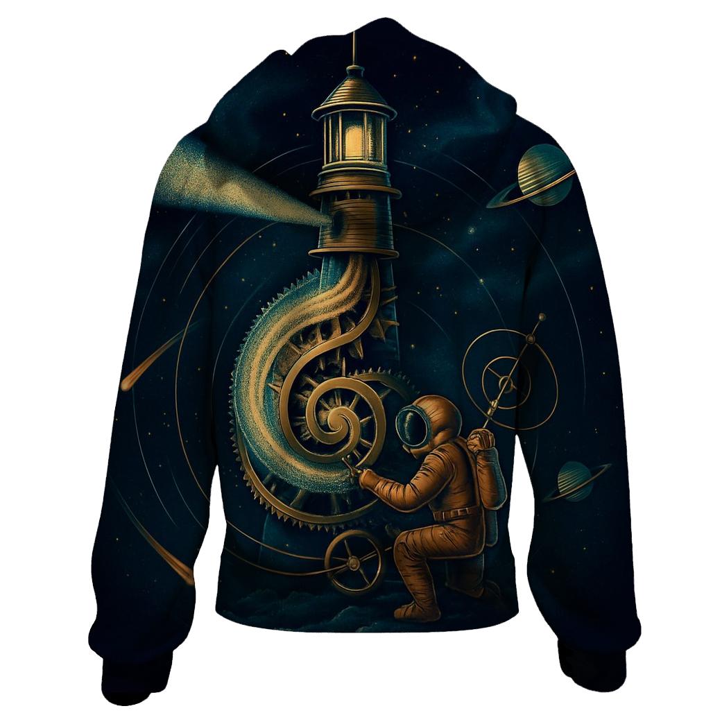Clockwork Nebula Lighthouse printed hoodies