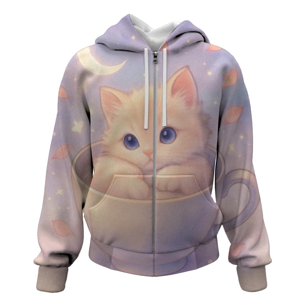 Moonlit Teacup Kitten Reverie premium hoodies