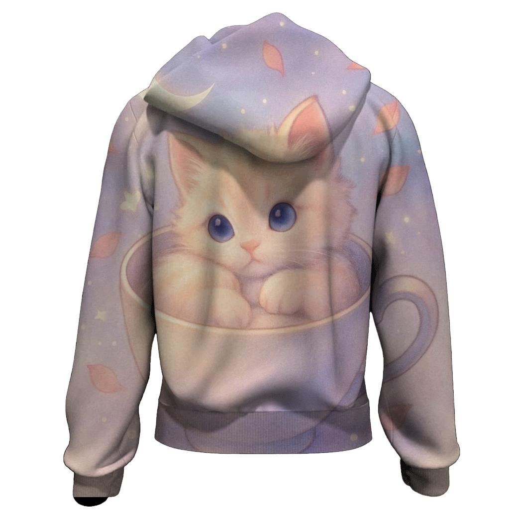 Moonlit Teacup Kitten Reverie premium hoodies