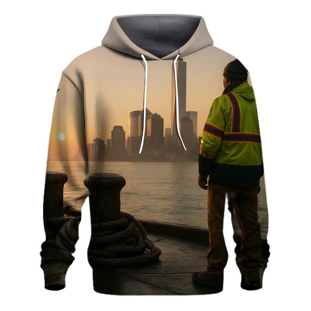Working Waterfront Sunrise With Lower Manhattan heavyweight hoodies