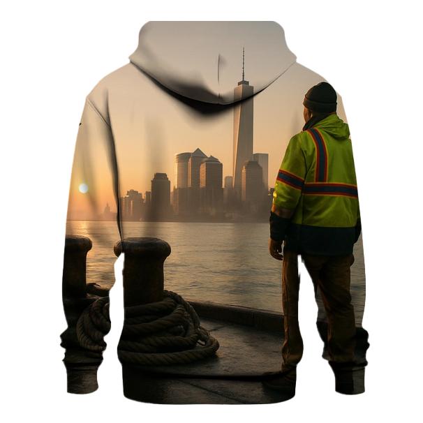 Working Waterfront Sunrise With Lower Manhattan heavyweight hoodies