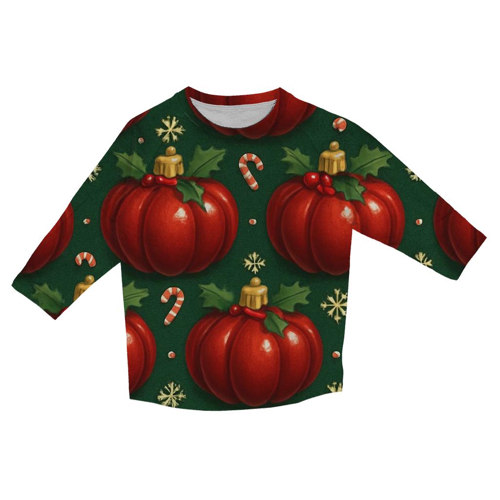 Crimson Ornament Pumpkins Tessellation On Pine Green Background cotton quarter sleeve shirts