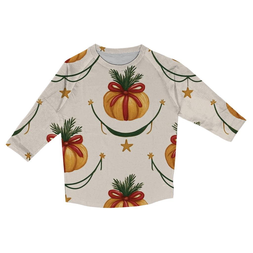 Ivory Snowfall Pumpkin Garland Grid On White Background trendy 3/4 sleeve tops