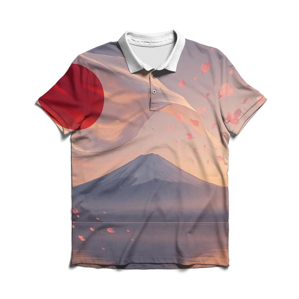 Aurora Over Mount Fuji Flag Dream designer slim fit polos