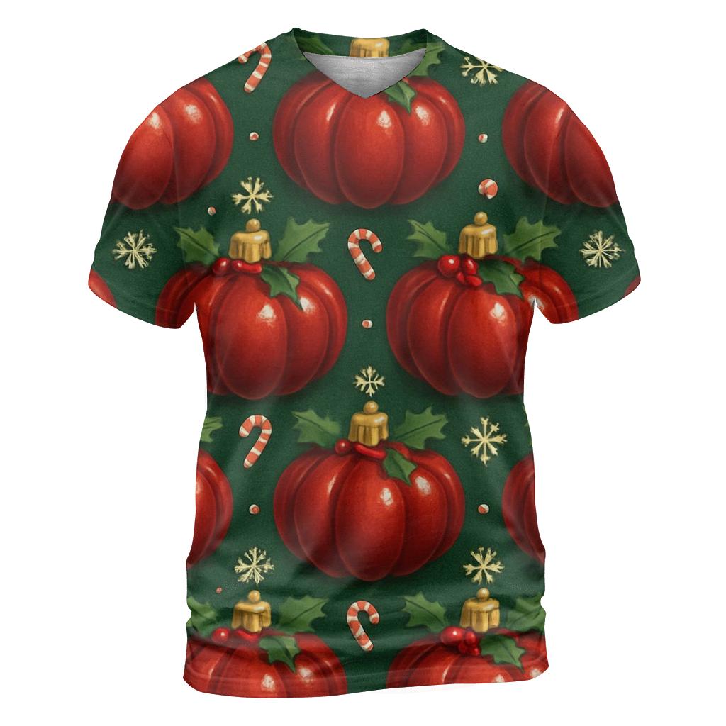 Crimson Ornament Pumpkins Tessellation On Pine Green Background trendy printed shirt styles