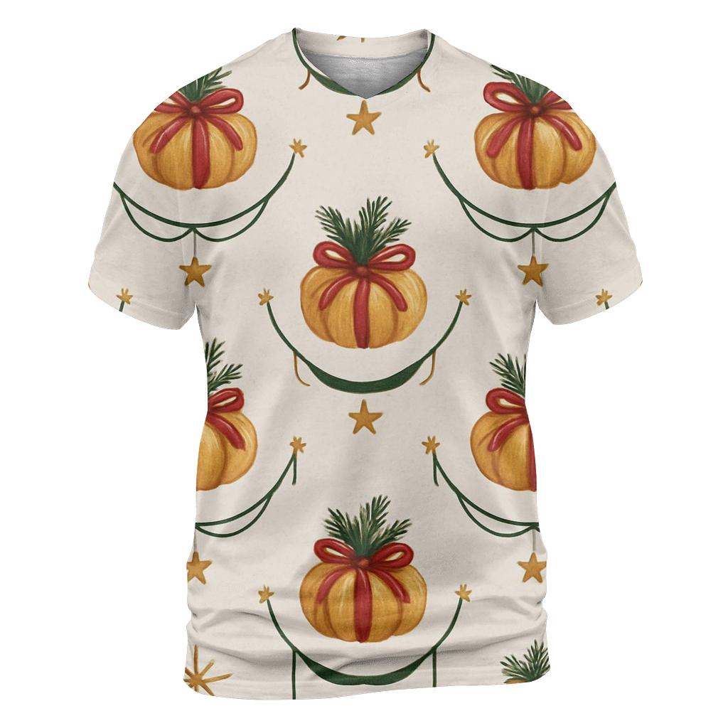 Ivory Snowfall Pumpkin Garland Grid On White Background creative print fashion shirts