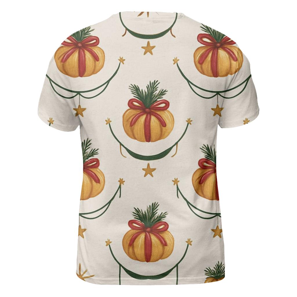 Ivory Snowfall Pumpkin Garland Grid On White Background creative print fashion shirts