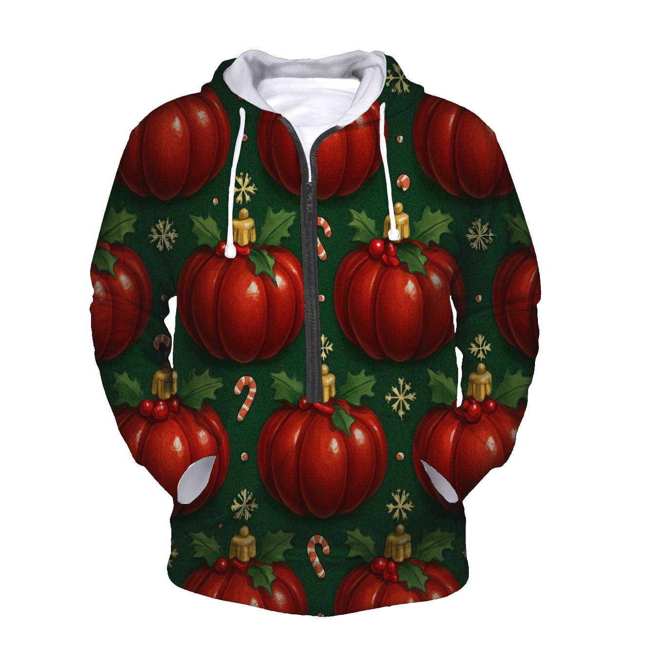 Crimson Ornament Pumpkins Tessellation On Pine Green Background pullover hoodies