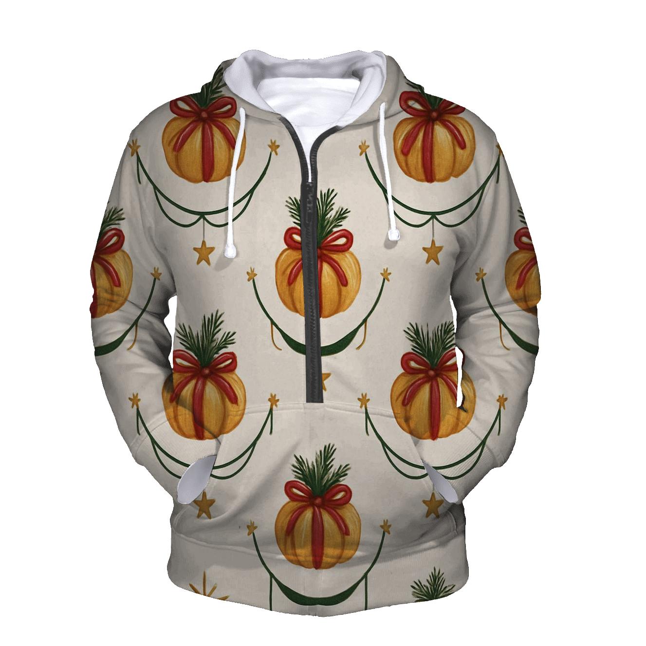 Ivory Snowfall Pumpkin Garland Grid On White Background heavyweight hoodies