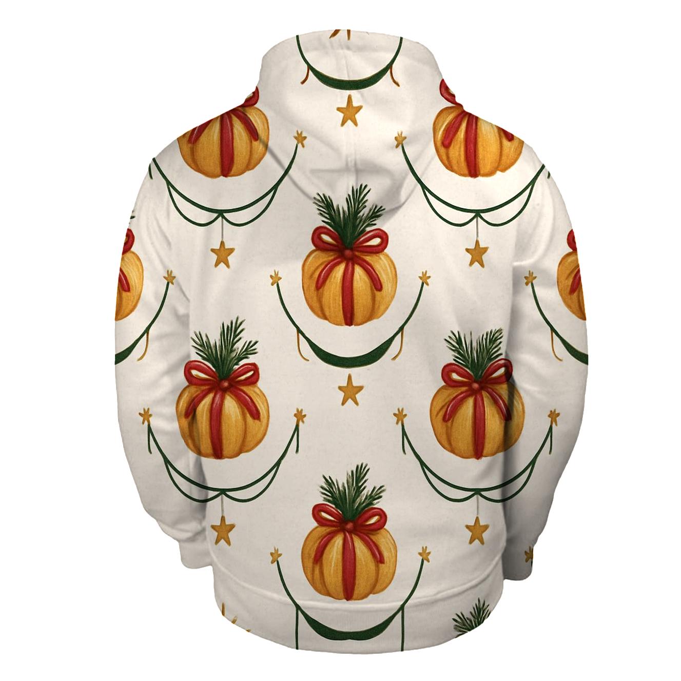 Ivory Snowfall Pumpkin Garland Grid On White Background heavyweight hoodies