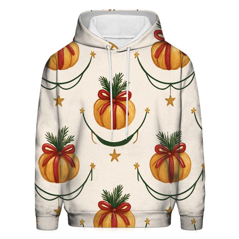 Ivory Snowfall Pumpkin Garland Grid On White Background embroidered hoodies