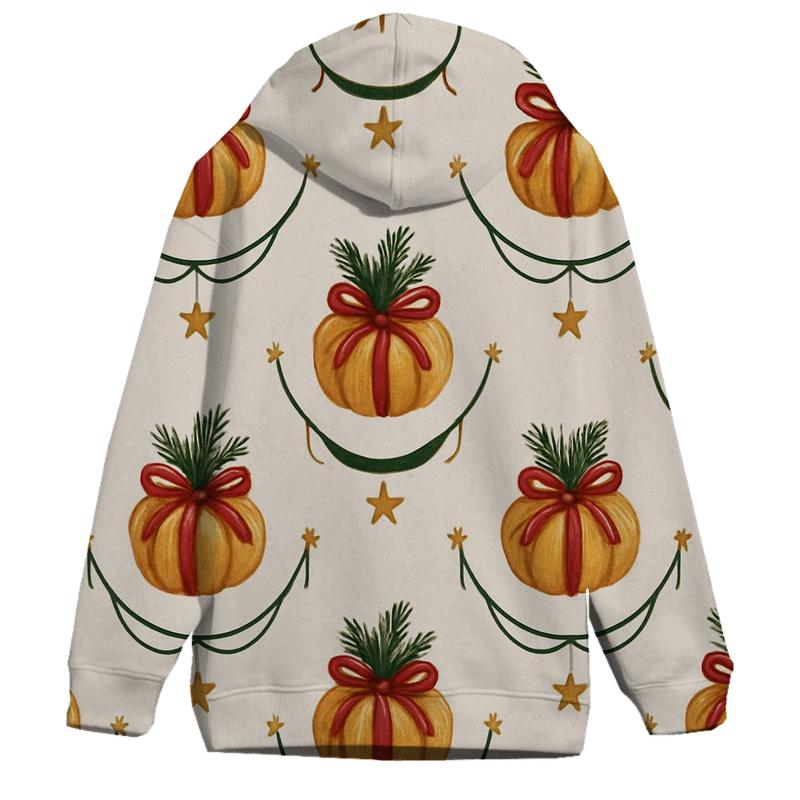 Ivory Snowfall Pumpkin Garland Grid On White Background embroidered hoodies