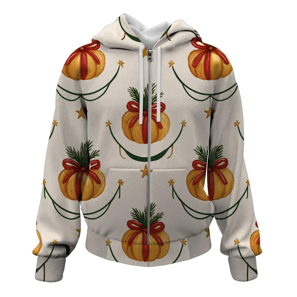 Ivory Snowfall Pumpkin Garland Grid On White Background zip-up hoodies