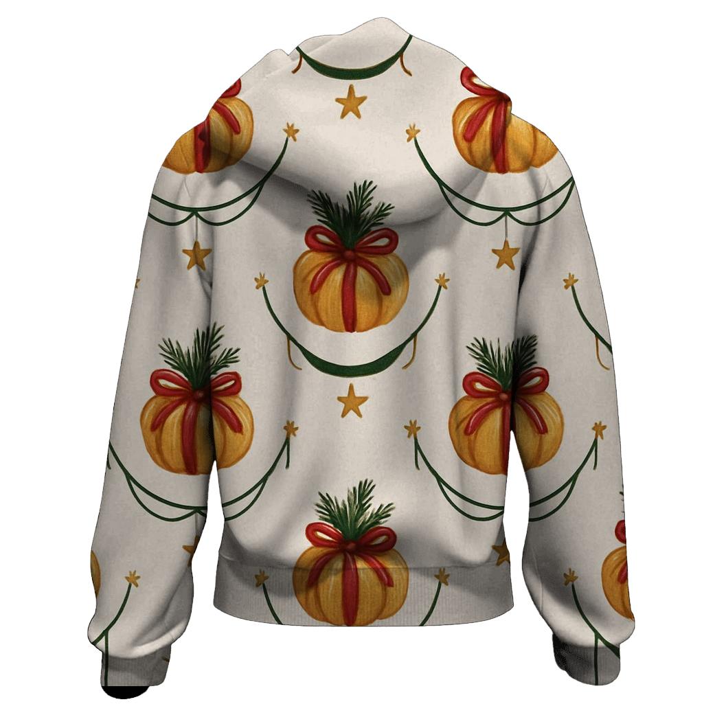 Ivory Snowfall Pumpkin Garland Grid On White Background zip-up hoodies