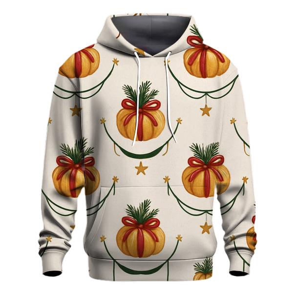 Ivory Snowfall Pumpkin Garland Grid On White Background hoodie styles