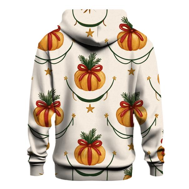 Ivory Snowfall Pumpkin Garland Grid On White Background hoodie styles