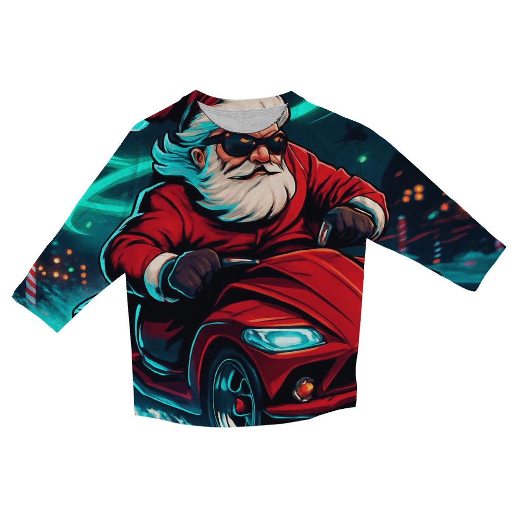 Neon Sleigh Drift Santa stylish quarter sleeve tops