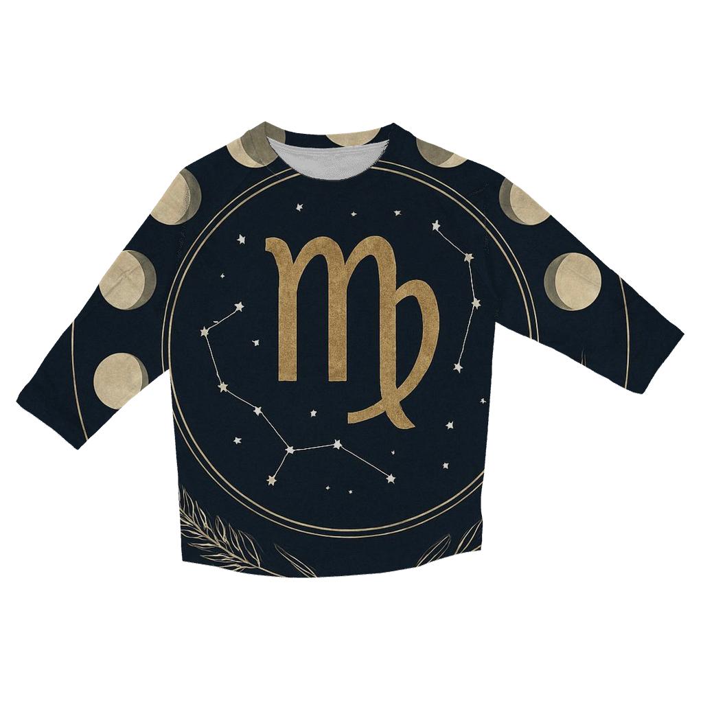 Virgo Wheat Moon Phases Constellation Seal casual three quarter sleeve shirts