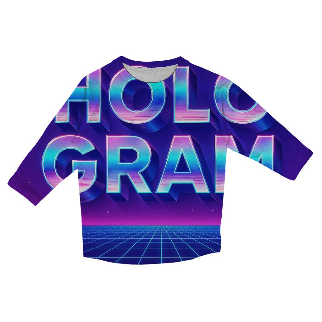 Retro Futurism Hologram Type Grid printed three quarter sleeve shirts