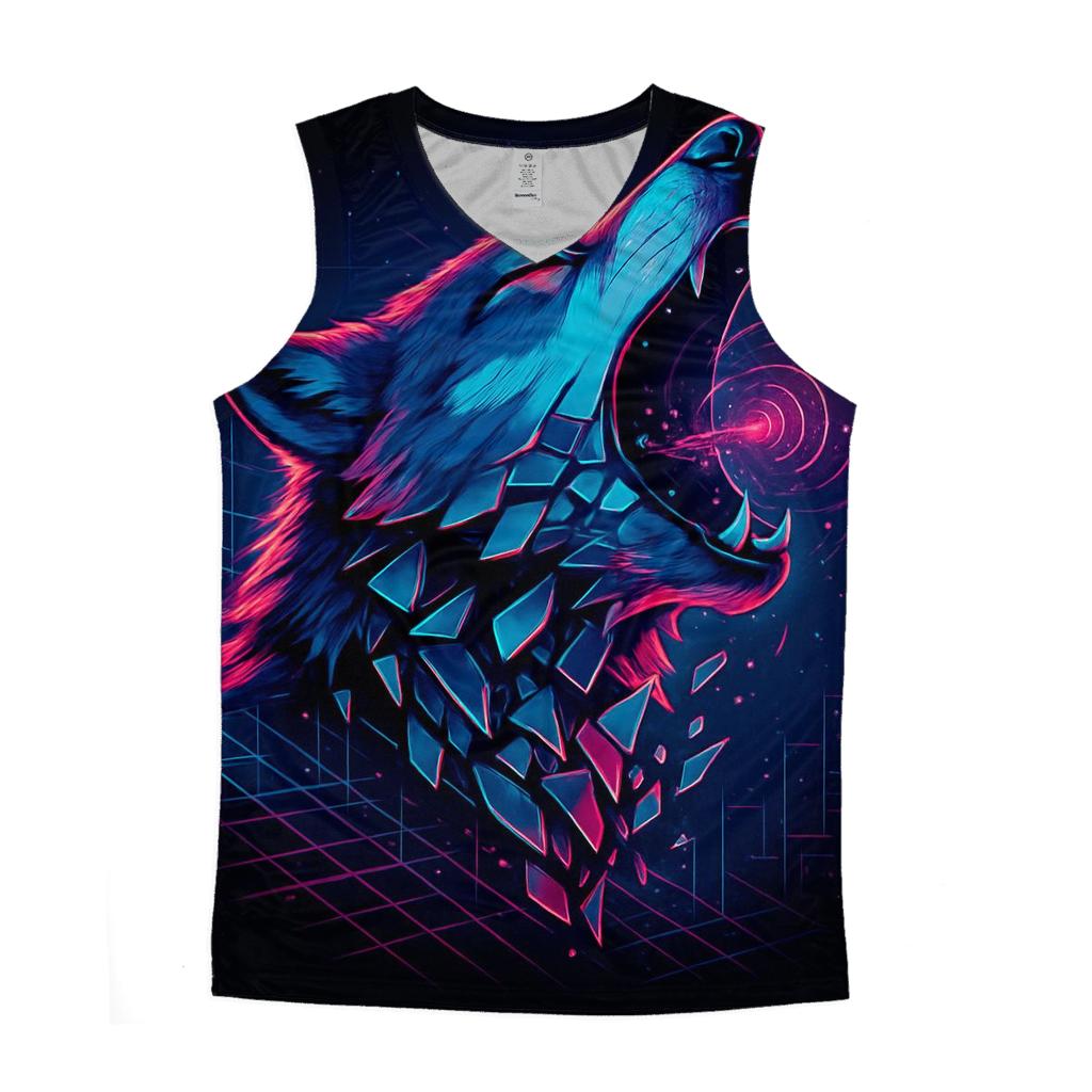 Neon Circuit Howl Wolf trendy fitted tank tops