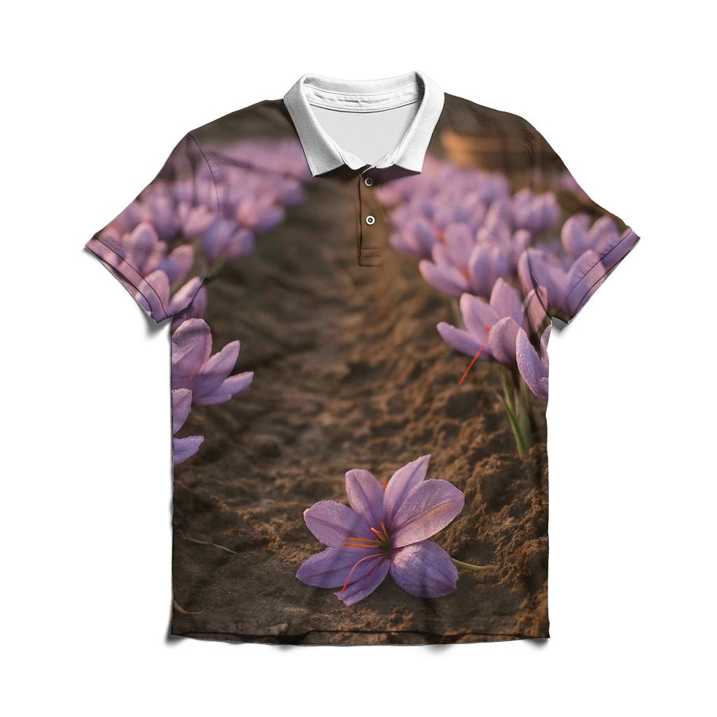 Saffron Crocus Rows After Dawn Irrigation stylish collar polo tees