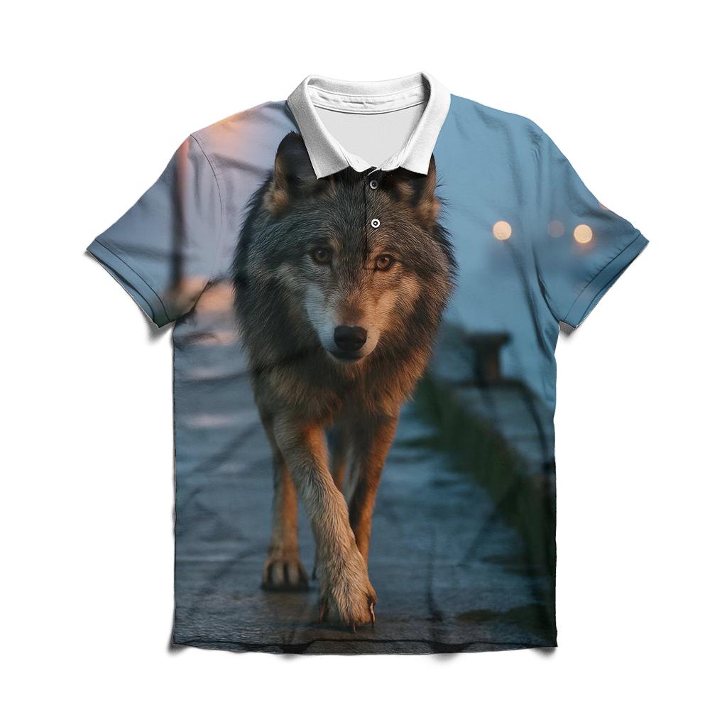Harbor Breakwater Wolf At Blue Hour personalized polo shirts