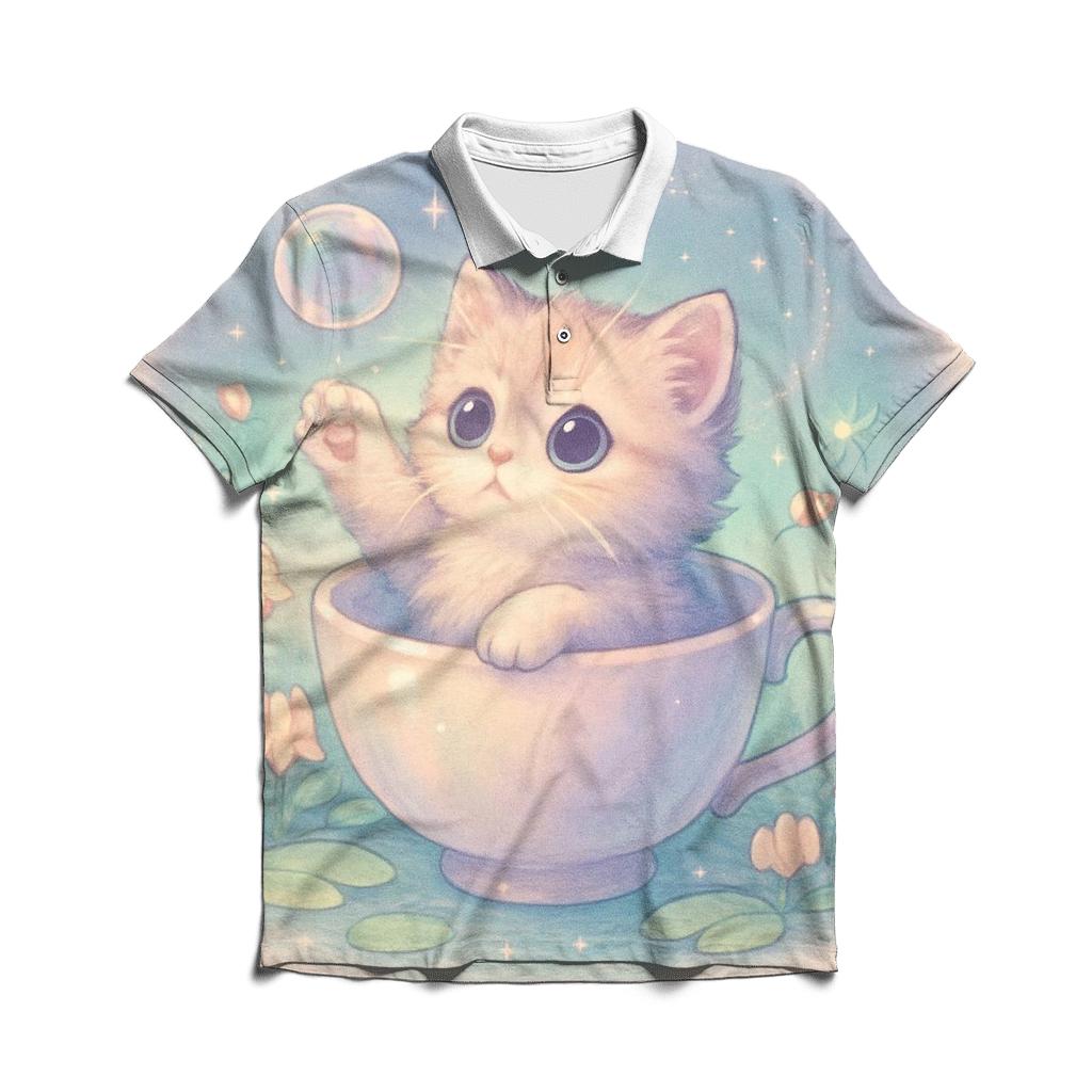 Moonlit Teacup Kitten Garden personalized polo shirts
