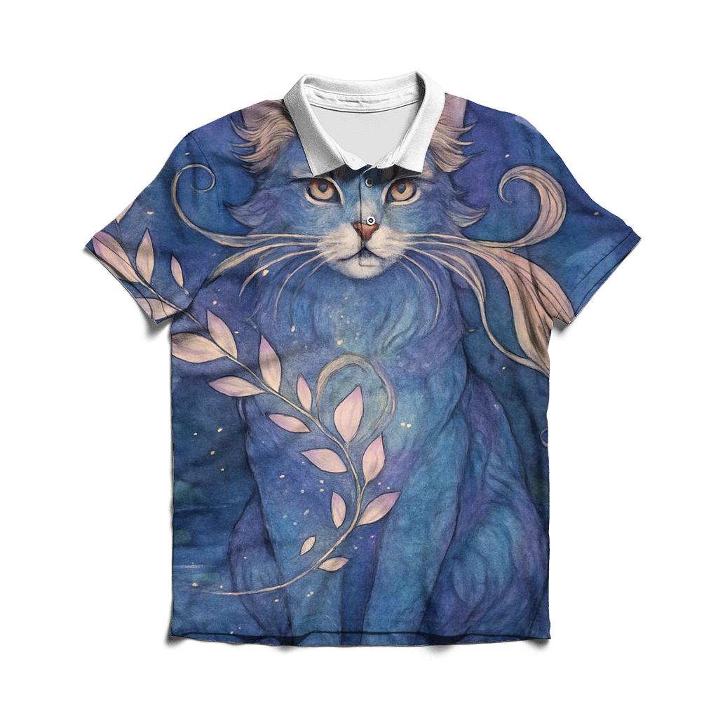 Moonlit Koi Garden Guardian Cat designer slim fit polos