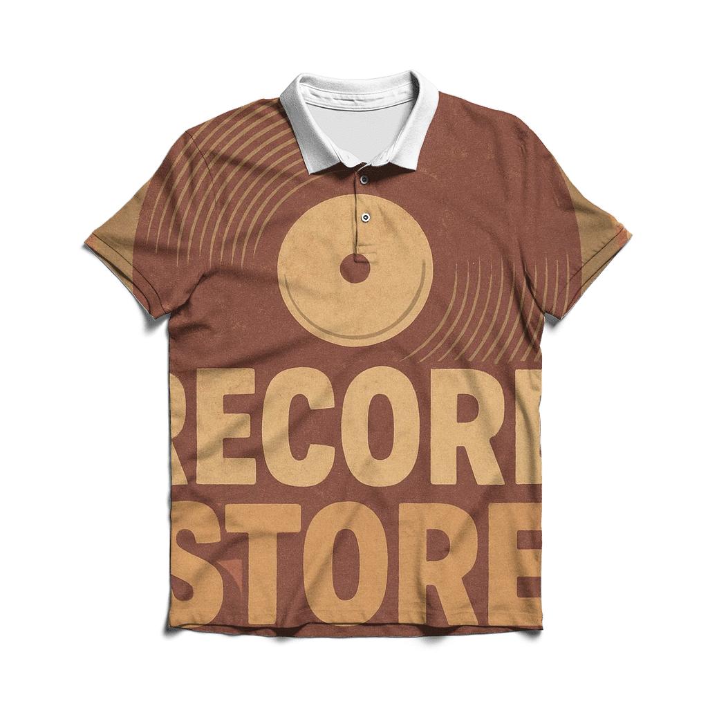 Weathered Vinyl Record Shop Window Poster branded logo polo shirts