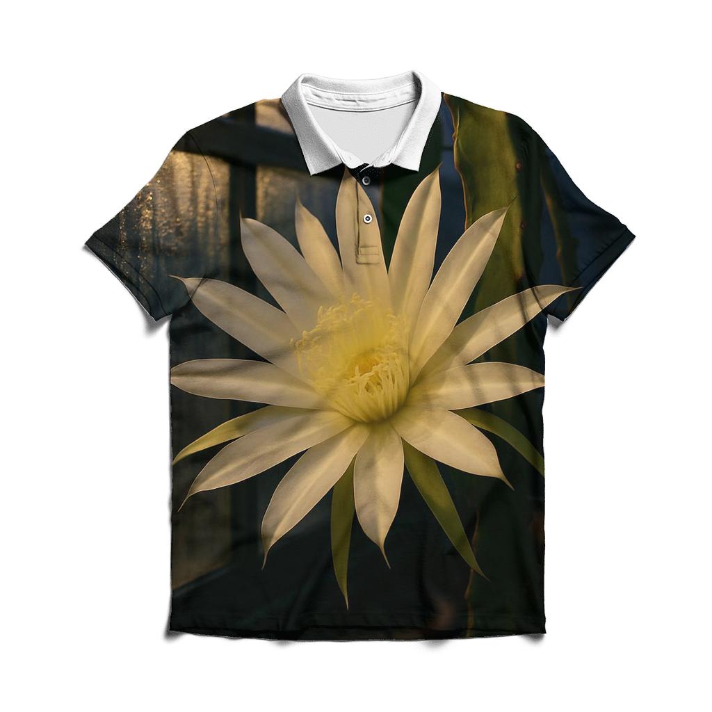 Night Blooming Cereus Under Greenhouse Condensation embroidered polo tops