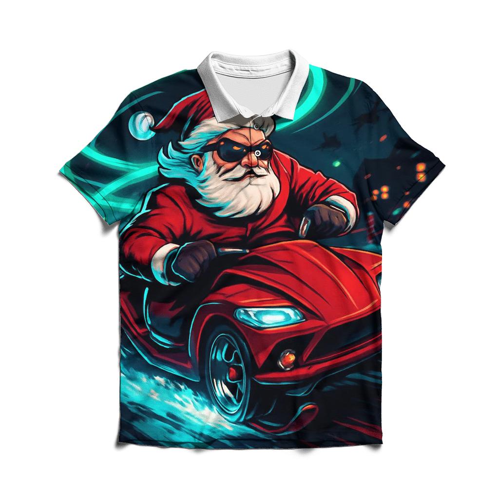 Neon Sleigh Drift Santa stylish collar polo tees