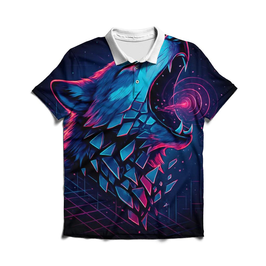 Neon Circuit Howl Wolf premium cotton polo shirts