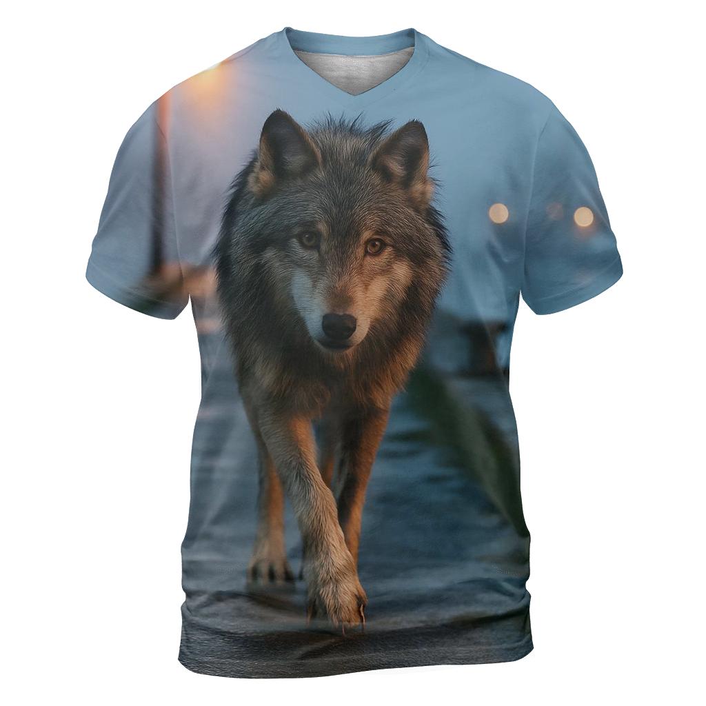 Harbor Breakwater Wolf At Blue Hour designer pattern shirts