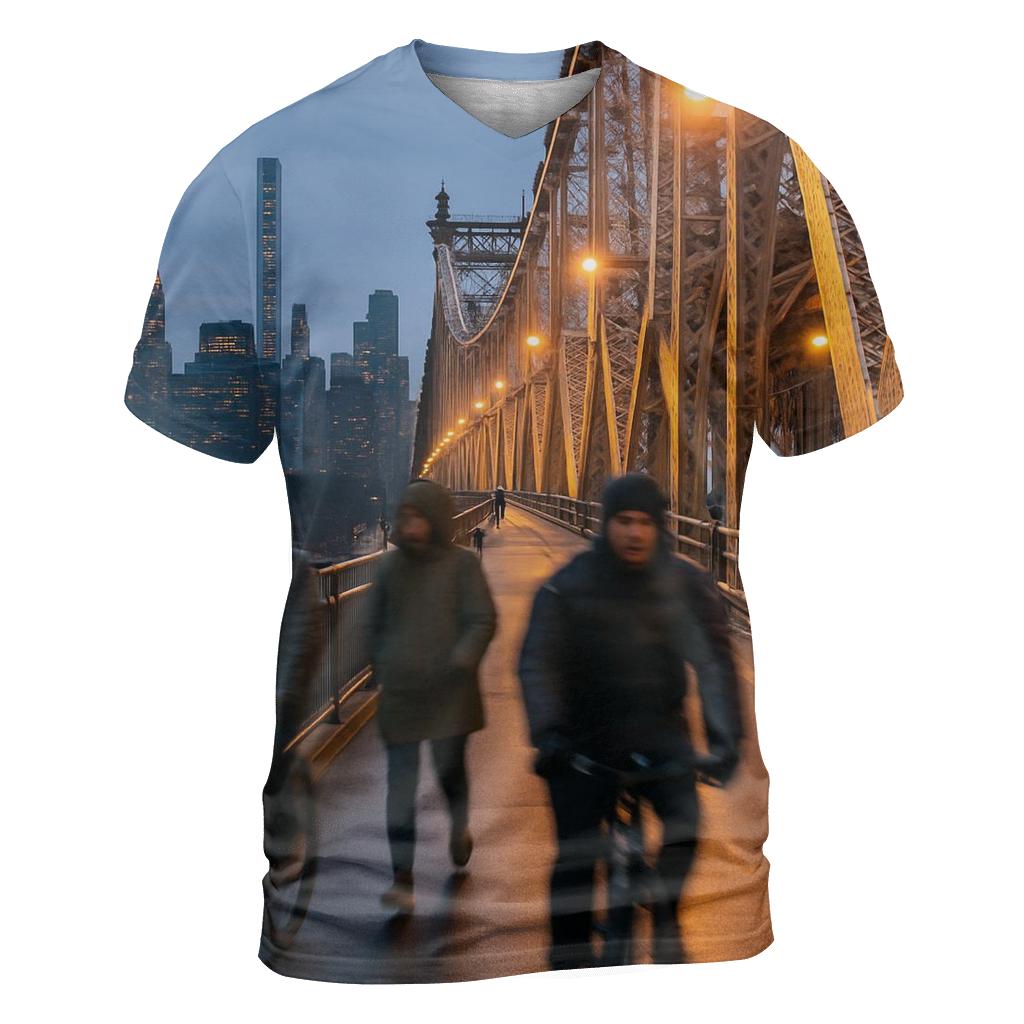 Dawn Commute Over The Queensboro Bridge unique graphic print tees