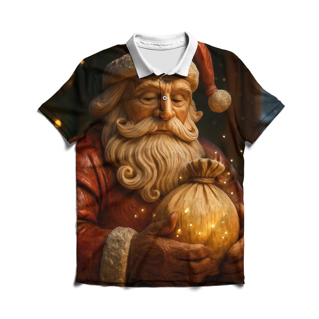 Frosted Wood Carved Santa Relic stylish collar polo tees
