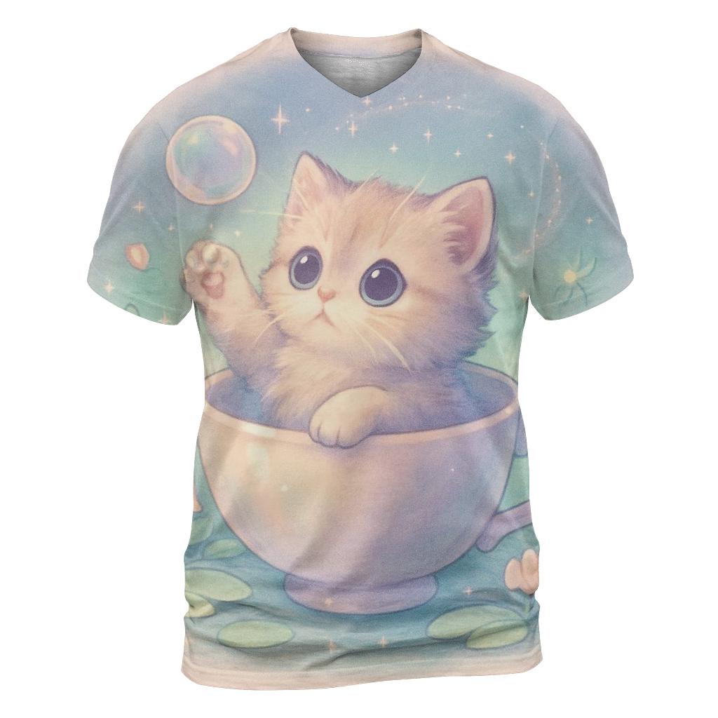 Moonlit Teacup Kitten Garden trendy printed shirt styles