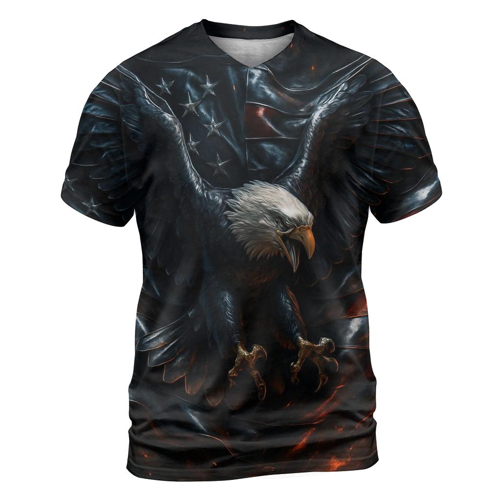 Steel Eagle Over Thunderfold Flag vibrant all-over design tees