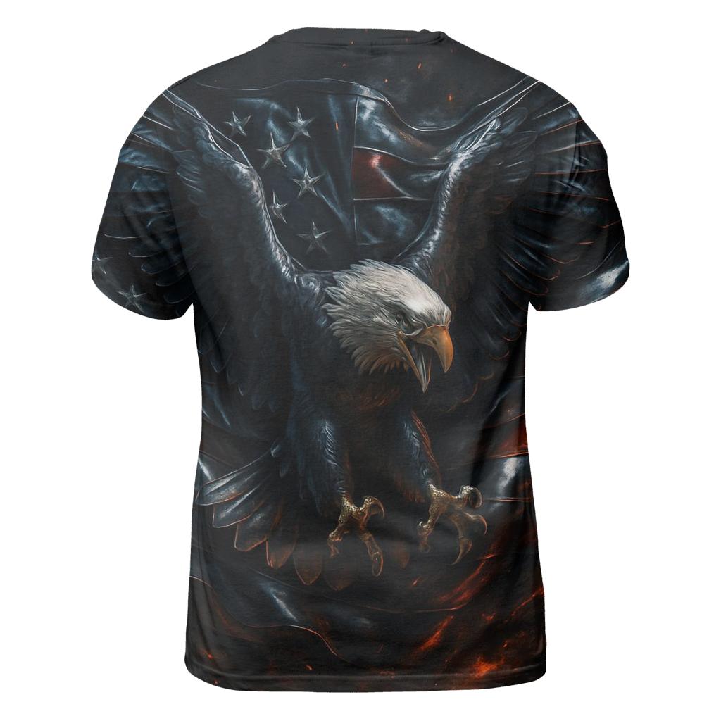 Steel Eagle Over Thunderfold Flag vibrant all-over design tees