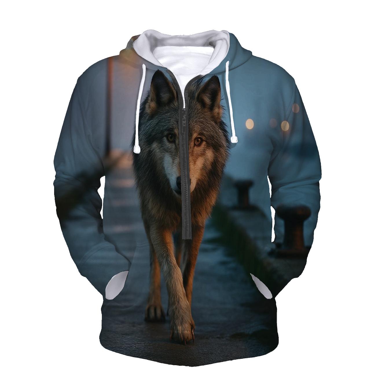 Harbor Breakwater Wolf At Blue Hour custom hoodies