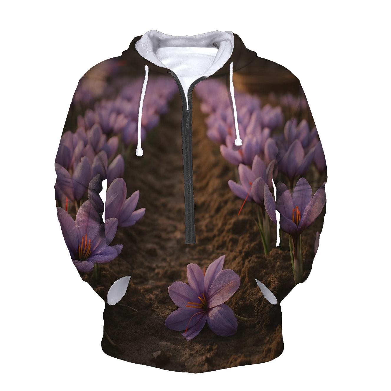 Saffron Crocus Rows After Dawn Irrigation printed hoodies