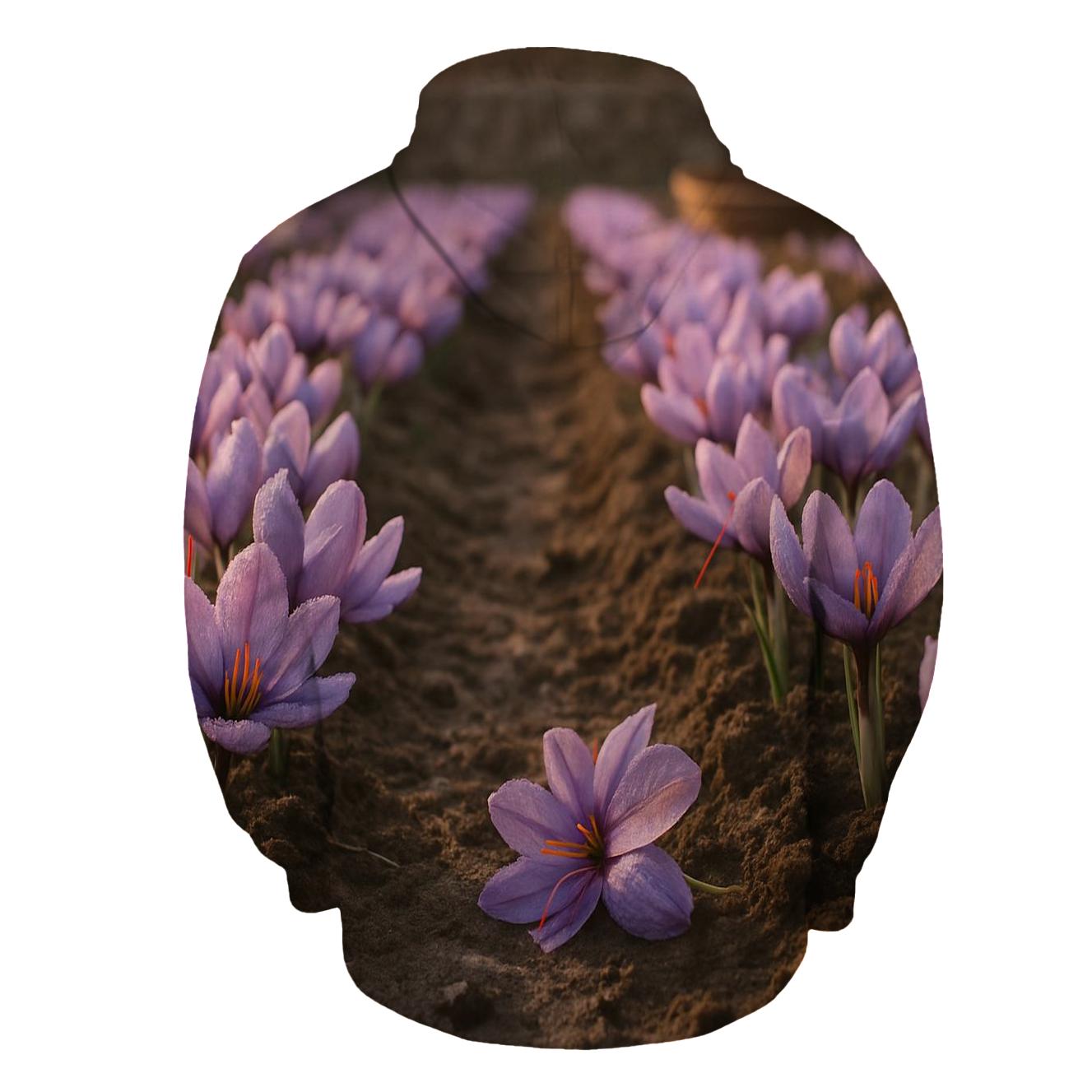 Saffron Crocus Rows After Dawn Irrigation printed hoodies
