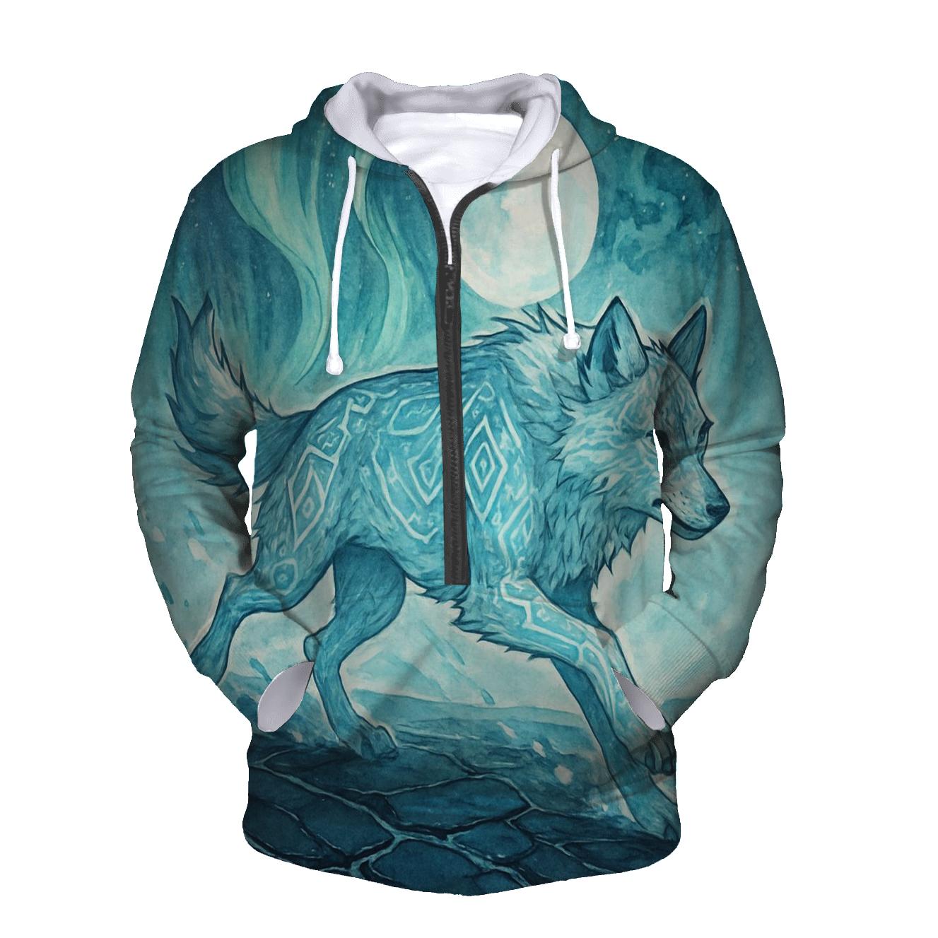 Aurora Runic Sentinel Wolf graphic hoodies