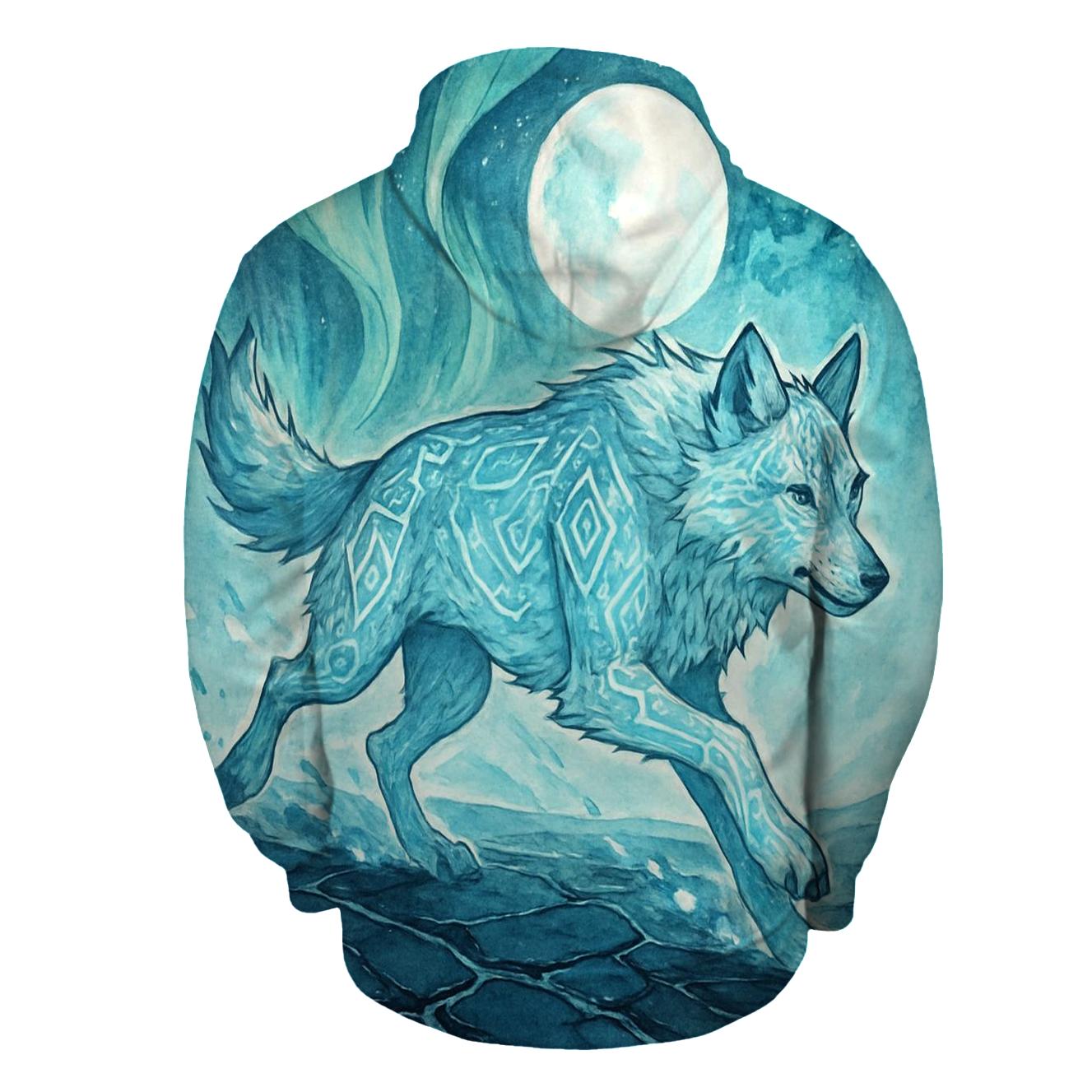 Aurora Runic Sentinel Wolf graphic hoodies