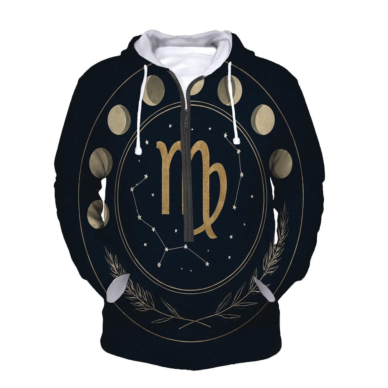 Virgo Wheat Moon Phases Constellation Seal zip-up hoodies