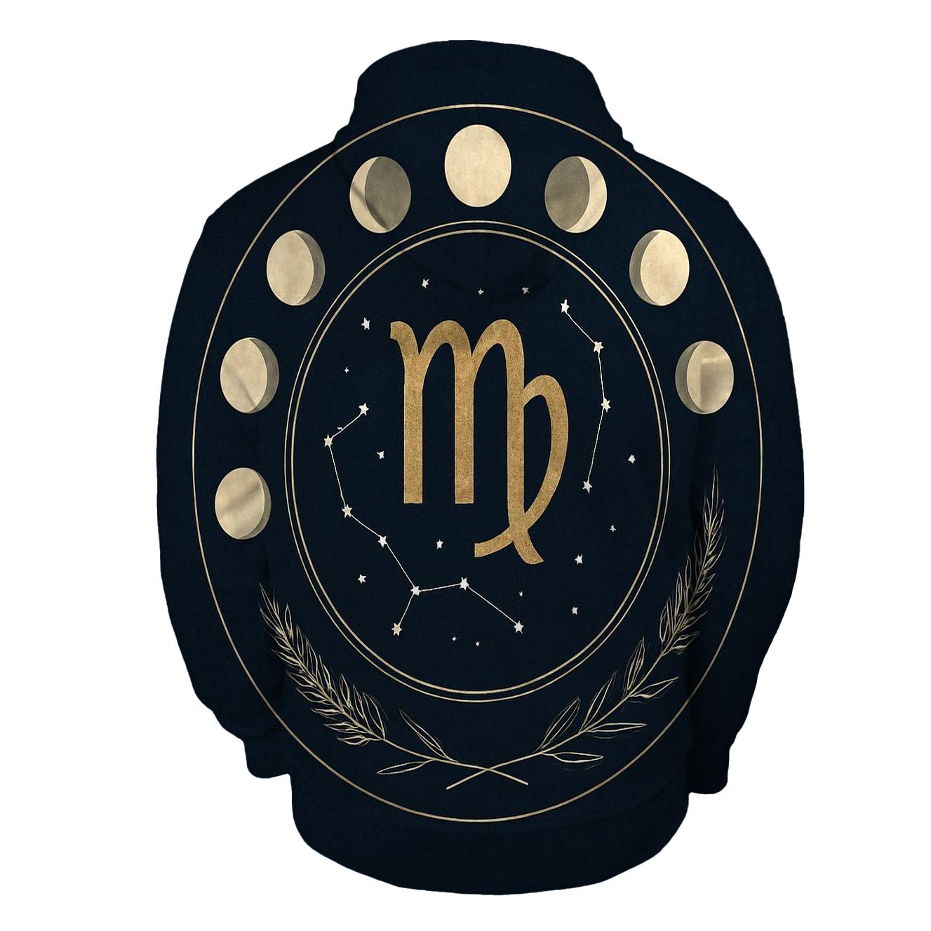 Virgo Wheat Moon Phases Constellation Seal zip-up hoodies