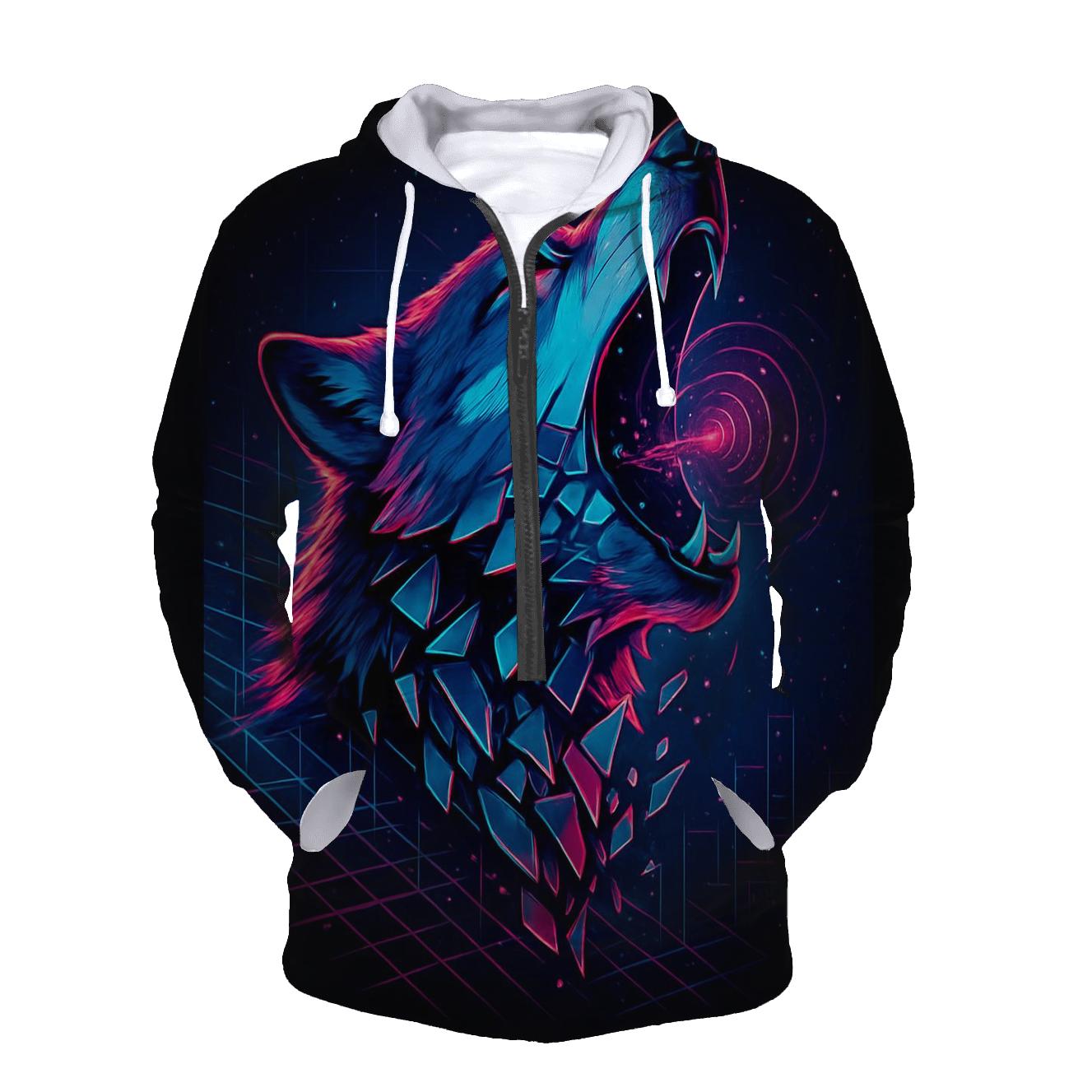 Neon Circuit Howl Wolf hoodies fashion