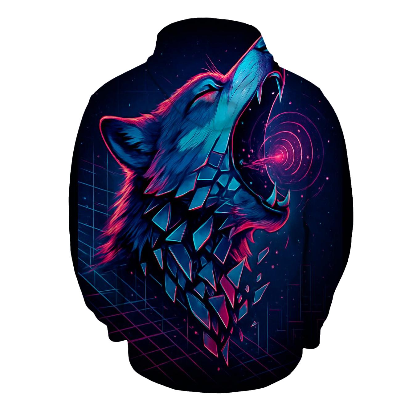 Neon Circuit Howl Wolf hoodies fashion