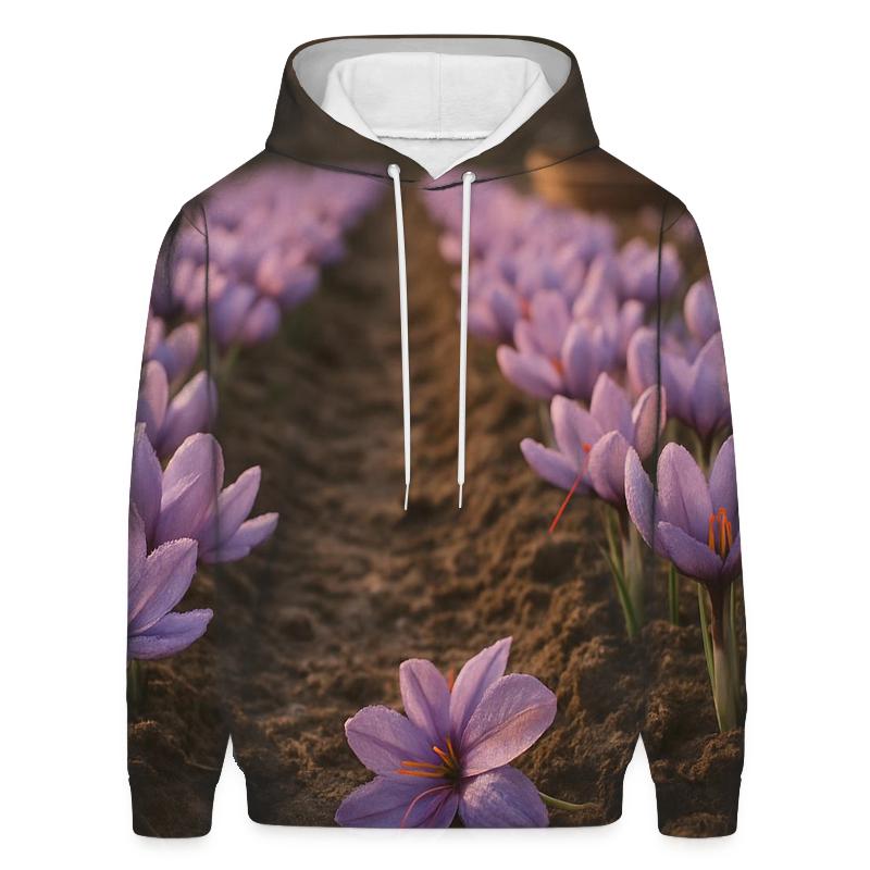 Saffron Crocus Rows After Dawn Irrigation printed hoodies