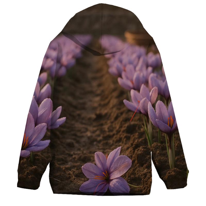 Saffron Crocus Rows After Dawn Irrigation printed hoodies